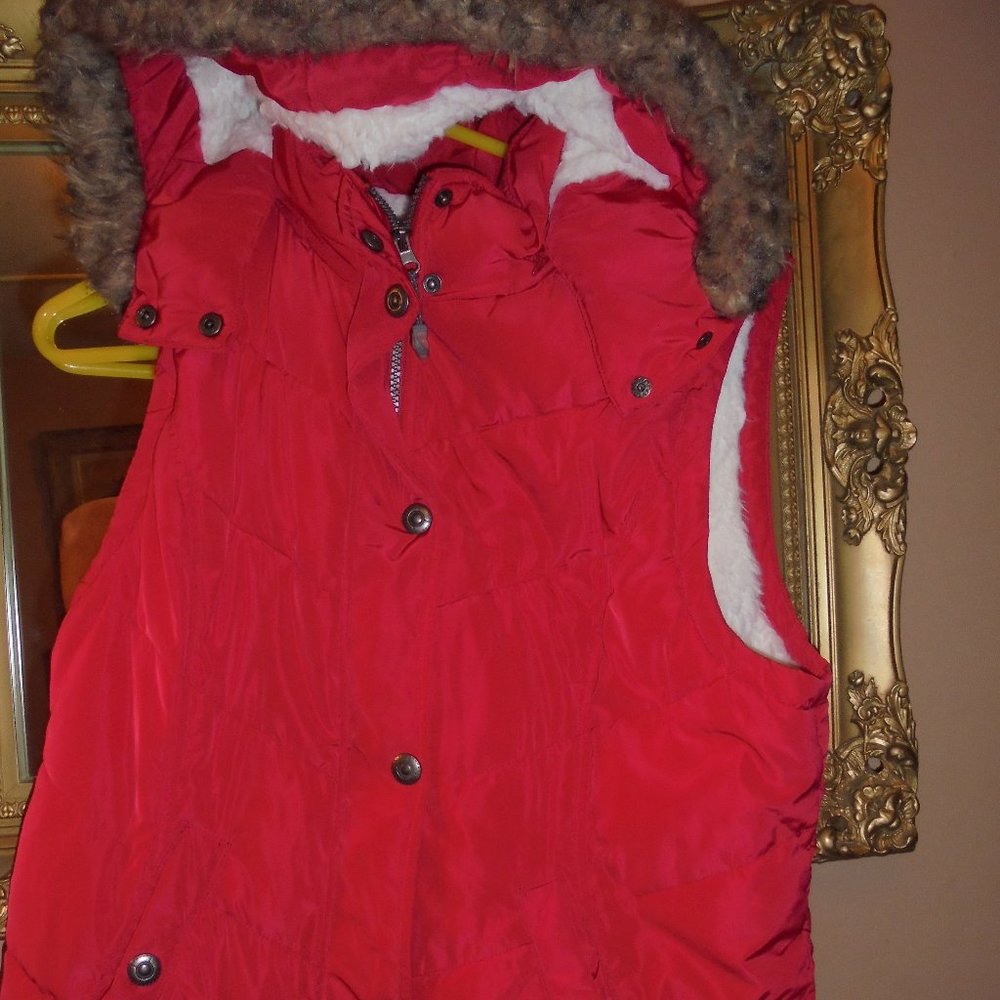 Ski Vest Sherpa lined Hooded Large ~Jacket
